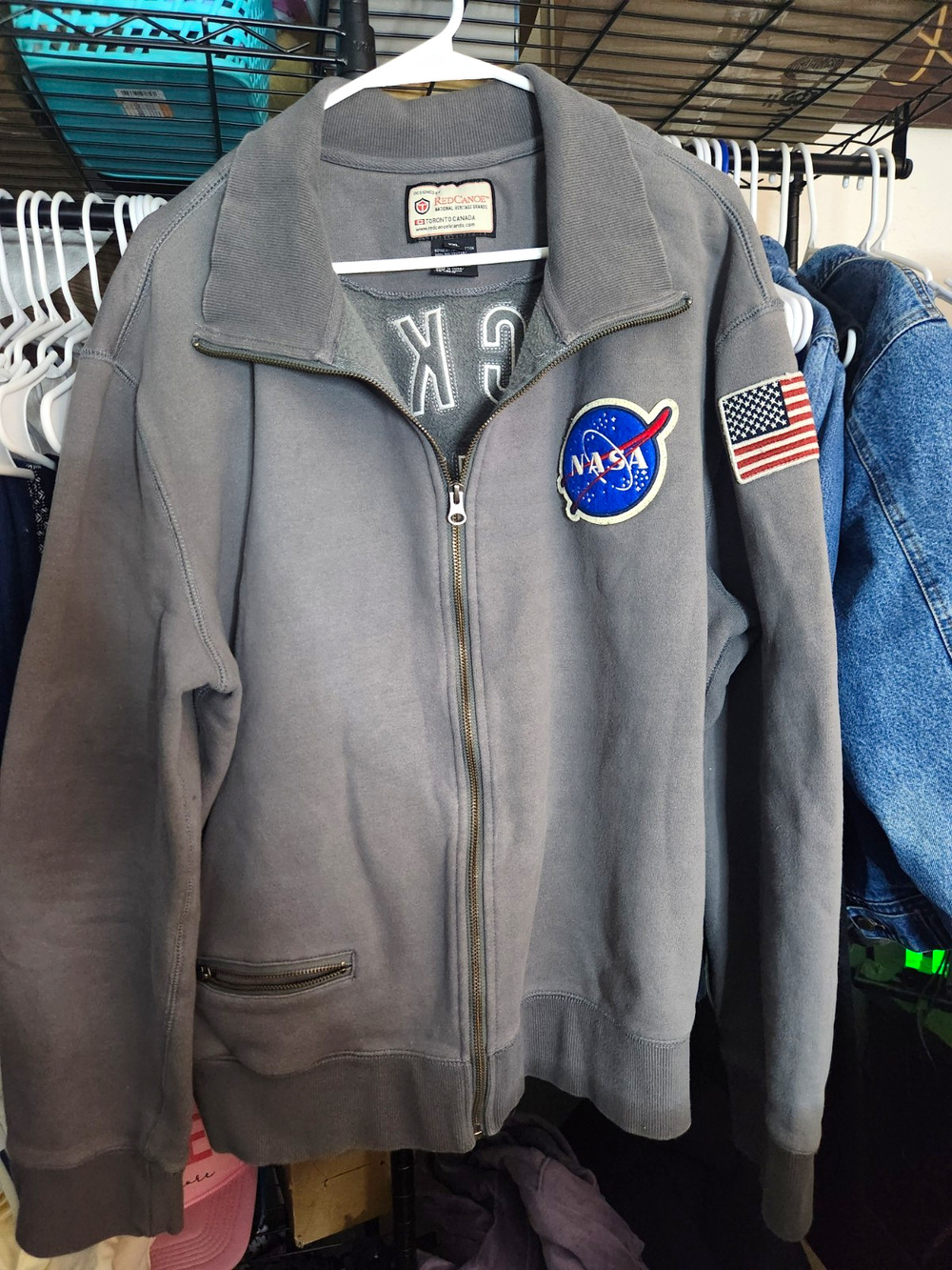 Red Canoe NASA Rocket Scientist Full Zip Sweatshirt Jacket Gray XXL USA Flag
